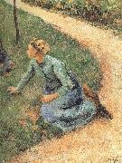 Camille Pissarro Peasant woman sitting on the side of the road oil painting artist